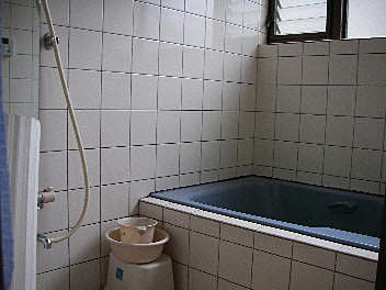 タイル張り浴室に人大浴槽